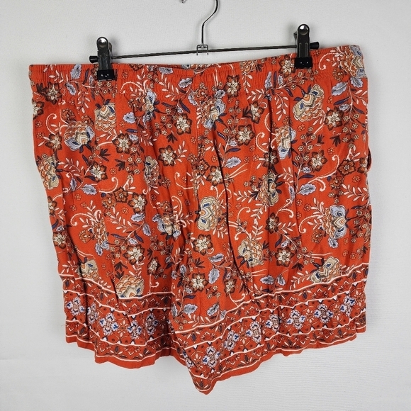 J. Jill Womens Pull On Shorts Floral Orange Elastic Waist Size Large Petite - Picture 2 of 6